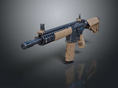 Tactical Assault Rifle With Black And Brown Components Ergonomic Grip Adjustable Stock And Rail System 3d model