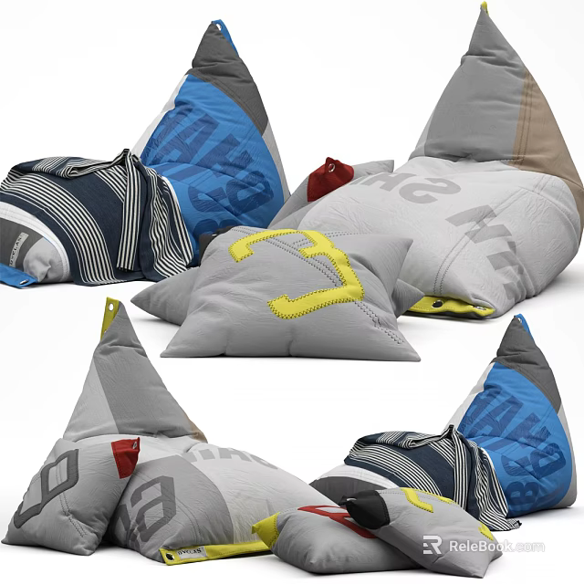 Stylish Modern Multicolor Bean Bag Chairs With Soft Cushions For Home Living Room 3d model 