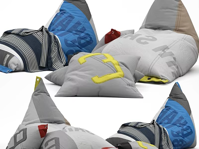 Stylish Modern Multicolor Bean Bag Chairs With Soft Cushions For Home Living Room 3d model