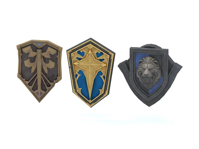 Game And Movie Character Shield Designs With Gold Blue Lion Emblems 3d model
