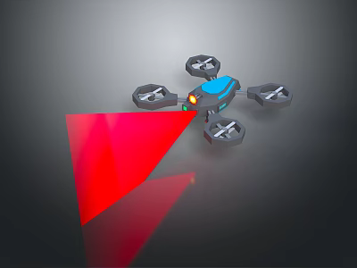 Quadcopter Drone With Red Light Beam Emitting From Front In Dark Background 3d model