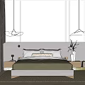 Modern Bedroom Interior Design With Upholstered Bed Pendant Lights Nightstands And Wall Paneling