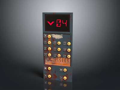 Vintage Control Panel With Worn Surface Red Digital Display And Yellow Buttons 3d model