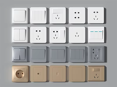 Modern Switch Panels In White Gray Beige Colors With Multiple Functional Designs 3d model