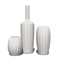 Three White Striped Ceramic Vases with Different Sizes for Modern Interior Decor 3d model
