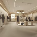 Modern Clothing Store Interior With Display Racks Hanging Clothes And Green Plants