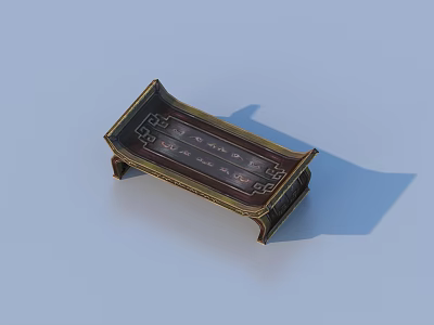 Decorative Wooden Tray with Dark Surface Gold Accents Small Legs and Intricate Patterns 3d model