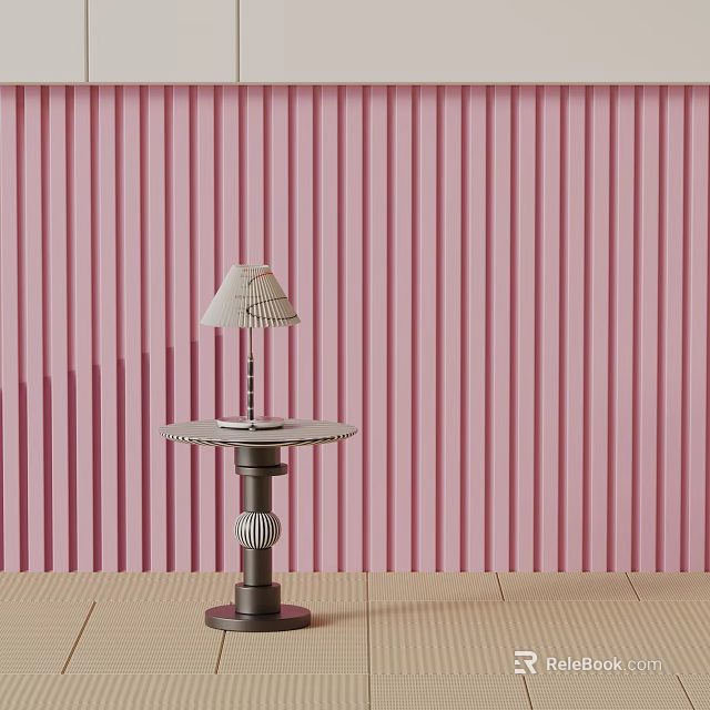 Decorative Side Table With Dark Base And Table Lamp Against Pink Striped Background 3d model