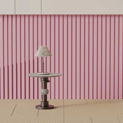 Decorative Side Table With Dark Base And Table Lamp Against Pink Striped Background 3d model