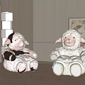 Two Soft Fluffy Sheep Plush Dolls In Modern Living Room Interior