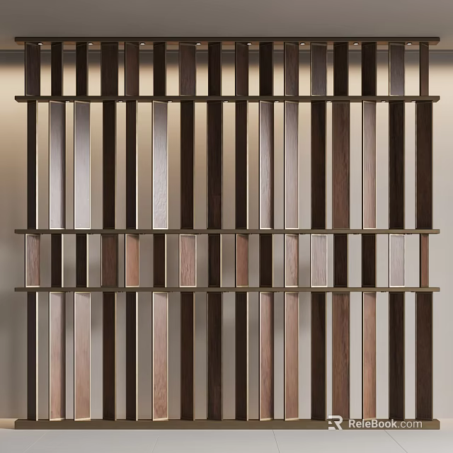 Modern Wooden Partition Interior Design With Vertical Slats And Metal Frame 3d model 