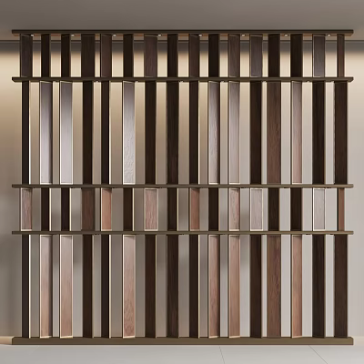 Modern Wooden Partition Interior Design With Vertical Slats And Metal Frame 3d model