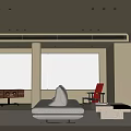 Minimalist Living Room Interior Design With Beige Walls Large Windows Fireplace And Light Sofa