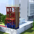 Outdoor Fire Equipment Training Tower With Red And Blue Structural Design 3d model