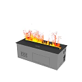 Modern Indoor Fireplace With Bright Flaming Fire And Sleek Silver Metal Design