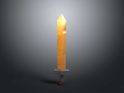 Golden Decorative Sword With Engraved Blade Red Gemstone Base And Gray Background 3d model