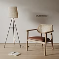 Modern Accent Chair With Wooden Frame Woven Backrest And Brown Cushion