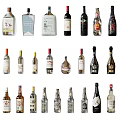 Various Assorted Wine Bottles And Glasses In Stylish Display With Unique Designs