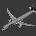Qatar Airways Commercial Airplane With Maroon Logo And Gray Livery Design
