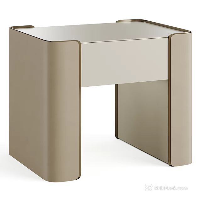 Modern Beige Bedside Table With Sleek Design And Single Drawer 3d model