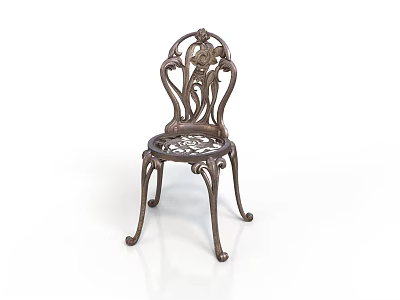 Antique Ornate Metal Chair With Carved Backrest And Intricate Leg Design 3d model
