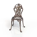 Antique Ornate Metal Chair With Carved Backrest And Intricate Leg Design