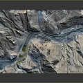 3D Terrain Model Featuring Mountain Ranges And Flowing River With Detailed Natural Texture