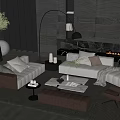 Modern Luxury Living Room Interior With Sofa Coffee Table Set And Fireplace