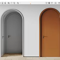 Gray And Brown Arched Hinged Doors In Modern Interior With White Wall 3d model
