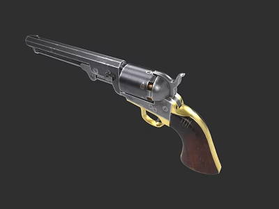 Vintage Revolver With Metal Body Wooden Grip And Gold Accents Classic Design 3d model