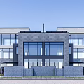 Modern Two Story Semi Detached Villa With Symmetrical Design Large Glass Windows And Stone Exterior