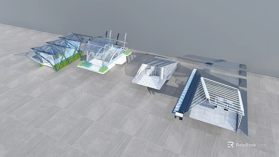 Modern Glass Building Structure With Open Design Greenery And Transparent Roof 3d model