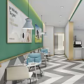 Elegant Modern Dessert Shop Interior Design With White Counter Display Cases And Green Wall