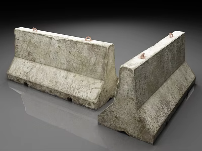 Two Worn Textured Concrete Barriers With Metal Rings For Road Safety 3d model