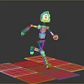 Blue Robot Character Running On Pink Platform Tiles In 3D Design 3d model