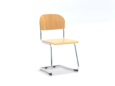 Modern Office Chair With Wooden Backrest Seat And Metal Frame Design 3d model