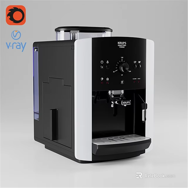 Black and White Automatic Coffee Machine with Control Panel Knob and Drip Tray 3d model 