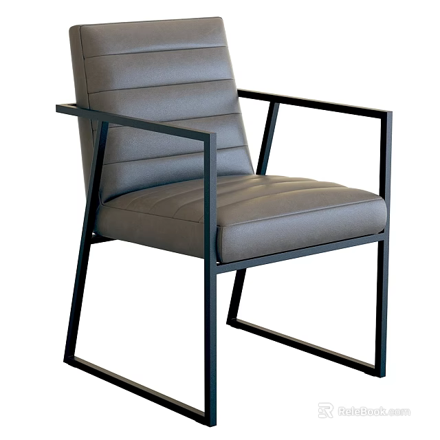 Modern Minimalist Stool With Gray Leather Seat And Black Metal Frame Design 3d model 