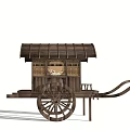 Ancient Wooden Carriage With Arched Roof Decorative Windows And Large Wheels
