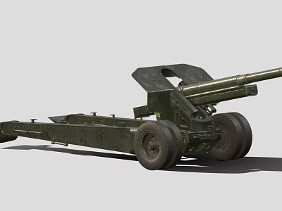Vintage Military Green Artillery Weapon With Long Barrel Metal Carriage And Large Wheels 3d model