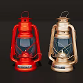 SUNNYLITE Red And Gold Kerosene Lanterns With Glass Shades And Metal Frames