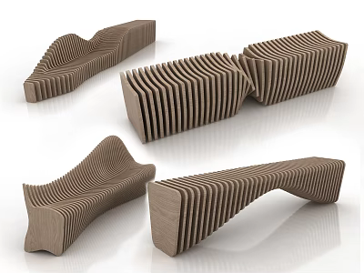 Unique Modern Public Chairs With Layered Curved Design And Creative Structure 3d model