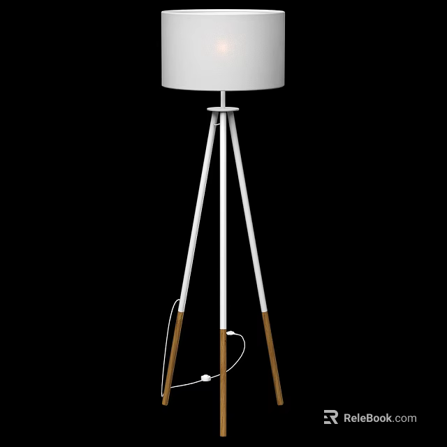 Modern Floor Lamp With White Lampshade Tripod Stand And Wooden Legs For Home Decor 3d model 