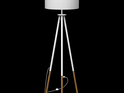 Modern Floor Lamp With White Lampshade Tripod Stand And Wooden Legs For Home Decor 3d model