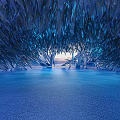 Cartoon Scene Of Magical Blue Ice Cave With Shimmering Ice Crystals And Glowing Light Rays