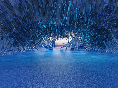 Cartoon Scene Of Magical Blue Ice Cave With Shimmering Ice Crystals And Glowing Light Rays 3d model