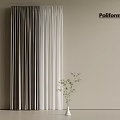 Modern Vertical Curtain Design in Gray and White Tones with Green Plant by Beige Wall