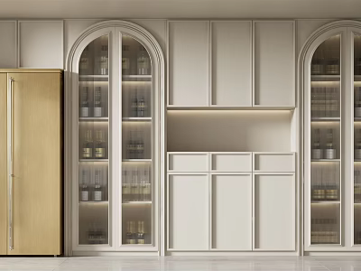 Elegant Modern Wine Cabinet Interior With Glass Doors And Wooden Storage Units 3d model