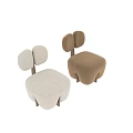 Beige Single Sofa With Curved Backrest Bouclé Fabric And Modern Wooden Legs