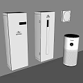 Modern Home Appliances Including White Wall Mounted And Blue Cylindrical Units On Gray Wall